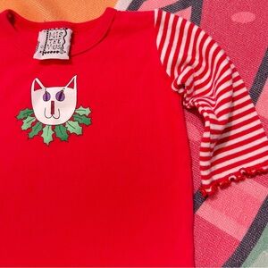 Mi Red and White Cat Graphic Long Sleeve Tee : Box X: